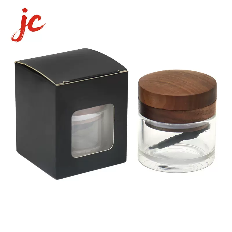 新品跨境热卖木头磨烟器带玻璃罐二合一烟丝研磨器储藏罐厂家批发