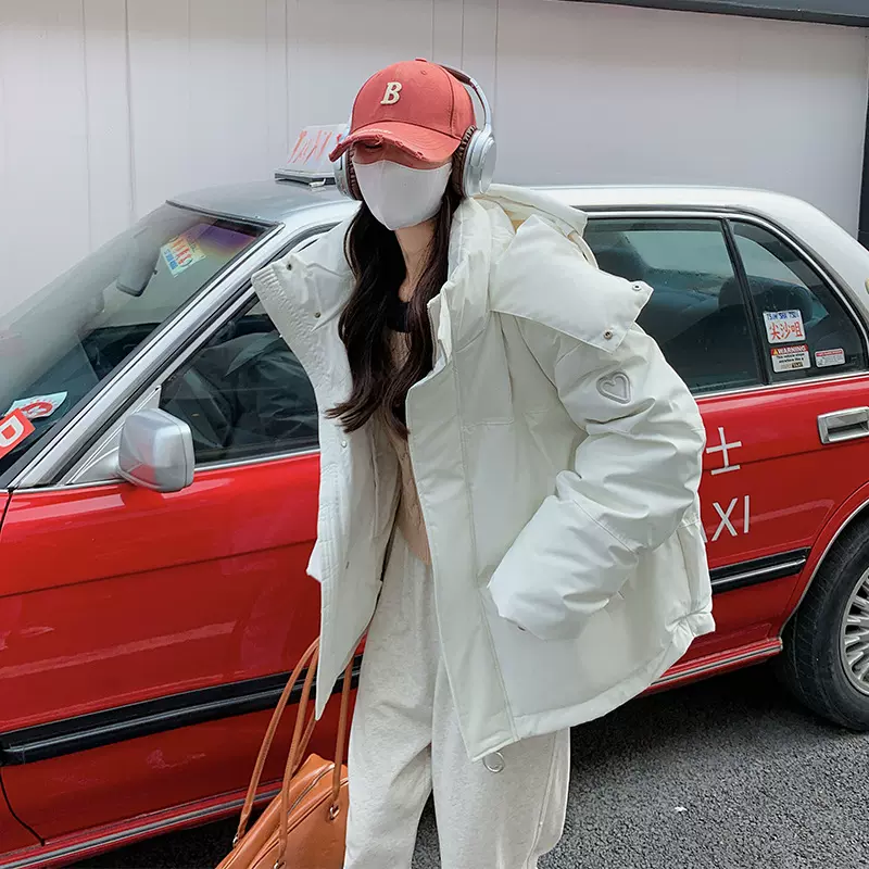 棉衣女2025冬季新款灰色小爱心短款羽绒棉服学生款大码面包服保暖