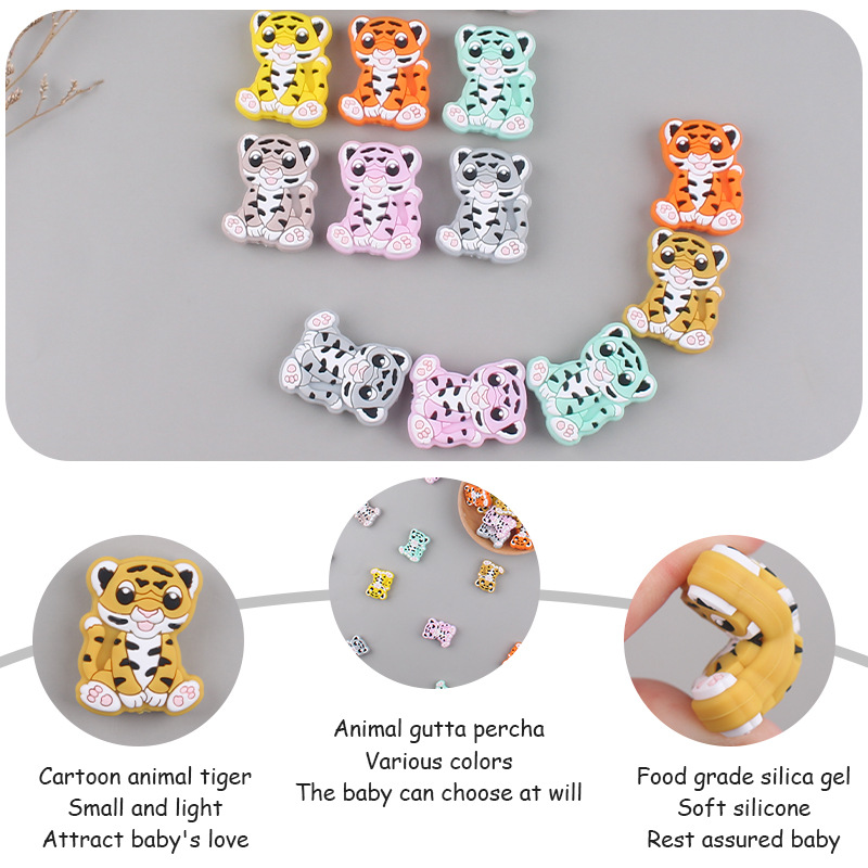 Suministros para bebés de dibujos animados animal silicona Tigre mordedor creativo DIY bebé molar chupete cadena anti-gota cadena Accesorios