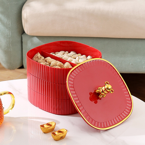 Red fruit plate living room coffee table candy plate food grade dried fruit plate fruit plate housewarming new year melon seed snacks