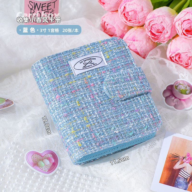 Libro de tarjetas de cuadrícula de un palacio de arte de tela de estilo pequeño, simple y fresco, tarjeta pequeña persiguiendo estrellas, álbum de fotos Polaroid, álbum de almacenamiento de postales