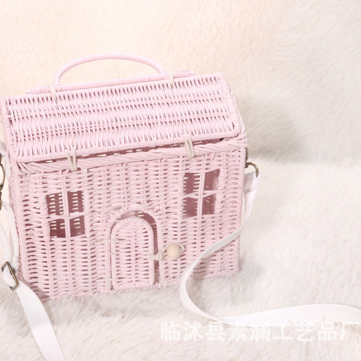 Corea del Sur ins tejido hecho a mano pequeña casa mensajero bolsa de transporte mochila cesta almacenamiento niños Fotografía adornos