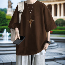 80-300斤大码宽松胖子男士百搭小众夏季半袖印花纯棉100%重磅短袖