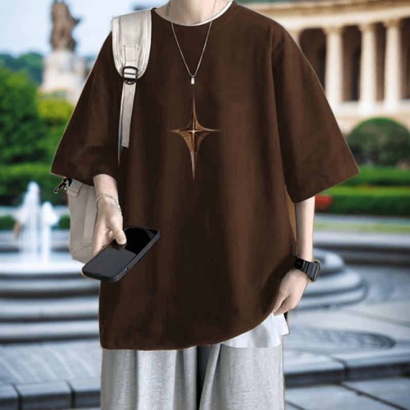 80-300斤大码宽松胖子男士百搭小众夏季半袖印花纯棉100%重磅短袖