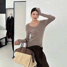 ELSISSI大气圆领羊毛针织衫女2025秋季新款女装长袖打底上衣薄款