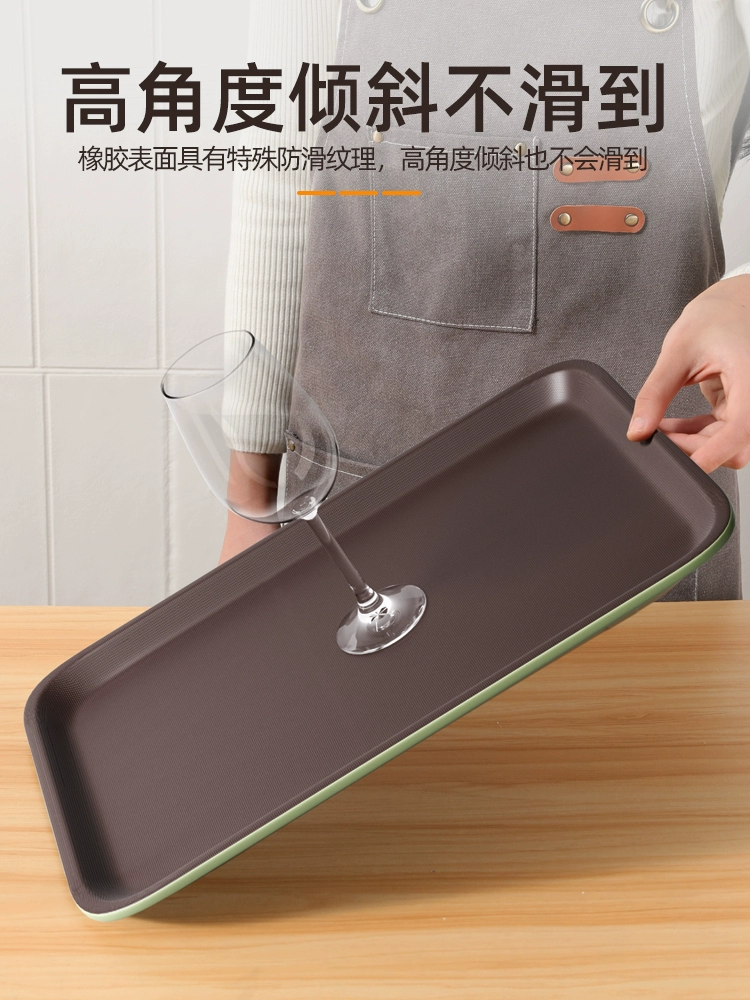 ✅ Прямоугольный круглый большой поднос для чая, пластиковый, для кухни и отеля, с интегрированной антискользящей поверхностью