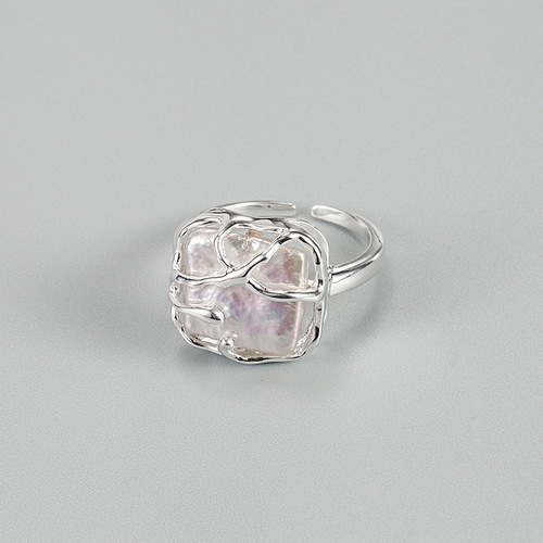 French vintage S925 pure silver natural baroque pearl ring with a super fairy and Instagram design sense open mouth index finger ring