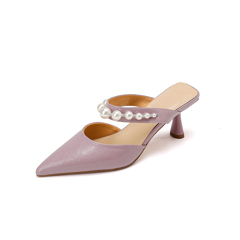 Giày sandal cao gót nữ mũi nhọn da bò, gót mảnh 9 cm, phong cách nữ thần — đen