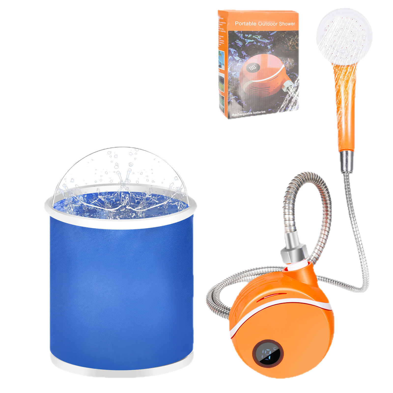 Ducha para exteriores, ducha eléctrica, artefacto de baño, juego de ducha recargable, bolsa de agua para acampar simple, bomba de agua con batería