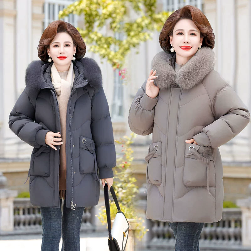 Пуховик для матери для женщин среднего и пожилого возраста, утепленный теплый короткий пуховик, модный белый пуховик на утином пуху в западном стиле