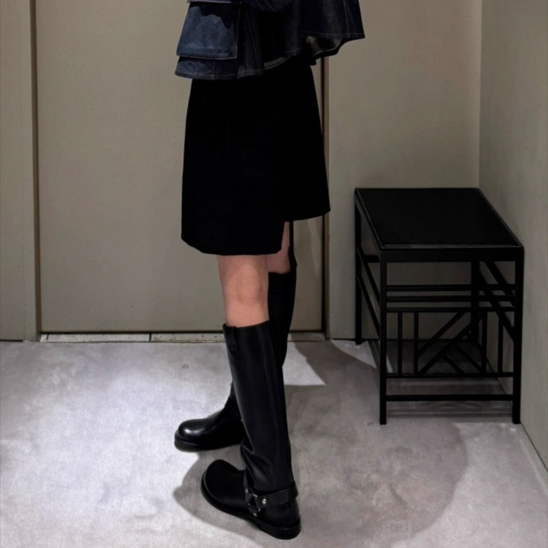 牛皮版~洋气工装风真皮不过膝长靴高筒骑士靴女秋冬新款长筒靴子|undefined