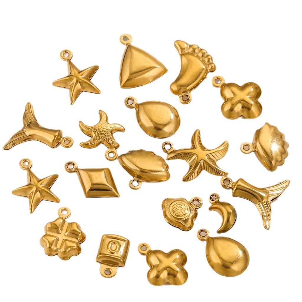 Conchas marinas transfronterizas de acero inoxidable chapado en oro 18K amor pequeño colgante pulsera joyería DIY colgante hecho a mano al por mayor