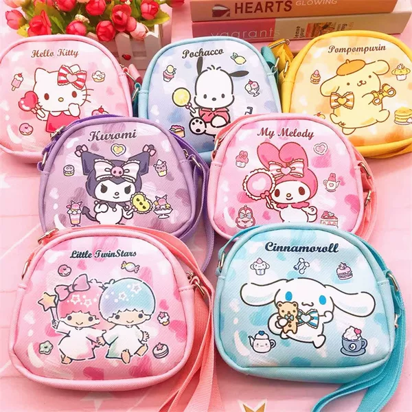 Children's Crossbody Bag with Heart-Shaped Bow, Pu Double-Sided Print, Portable Storage Shoulder Bag, Small Backpack