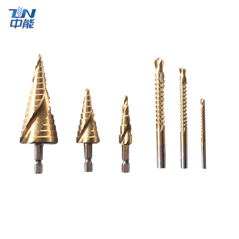 6 piezas de acero de alta velocidad de la pagoda de perforación de la ranura de sierra taladro de plástico en caja taladro de sierra traje taladro espiral