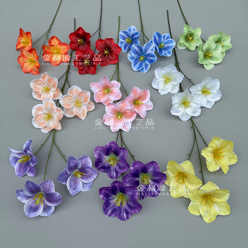 Source Factory Wholesale 3-Headed Open Tulip Wedding Artificial Flowers Hotel Decoration Scenery Artificial Flowers Cross-Border Foreign Trade