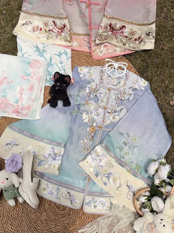 汉服清汉女重工刺绣新中式国风印花渐变套装复古包裙2025春夏新款|undefined