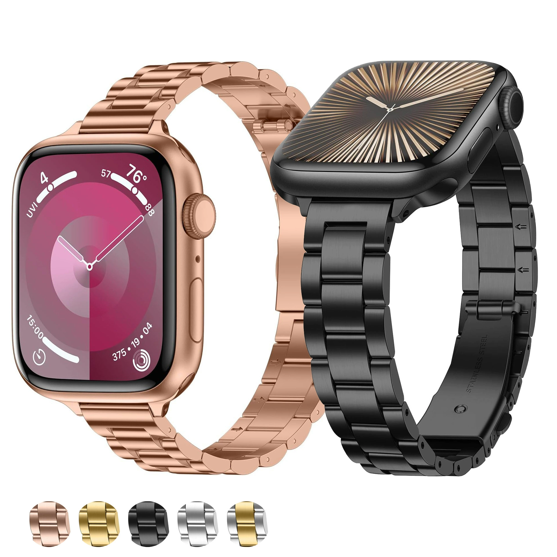 Подходит для ремешка Apple Watch10 поколения 14мм маленький трёхбусиновый ремешок iwatch маленький трёхбусиновый цельностальной ремень