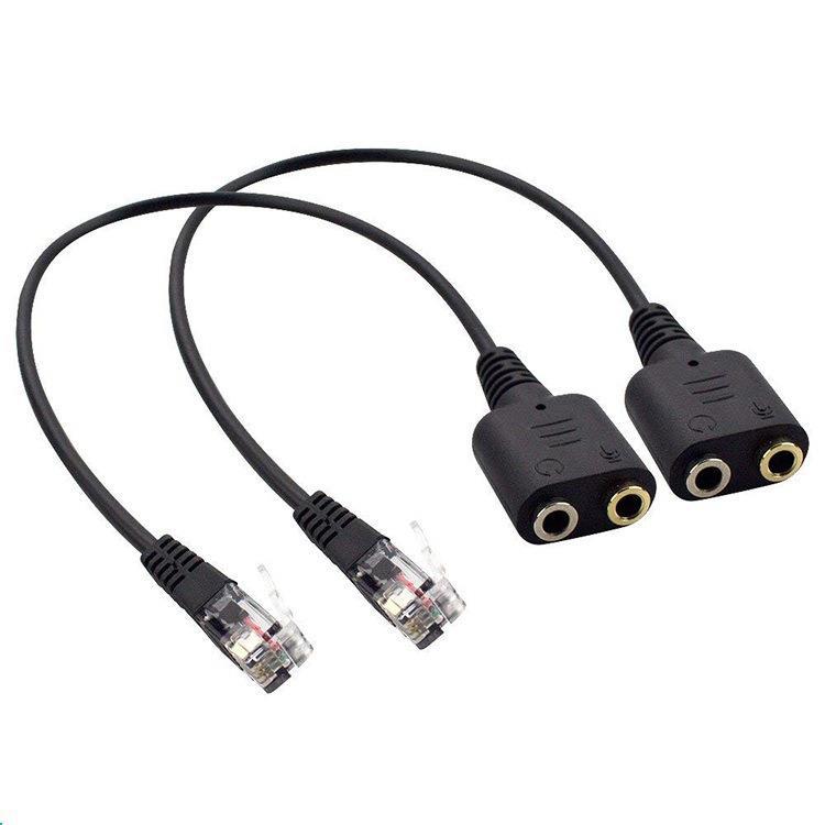 电脑耳机转电话耳机 双3.5MM转RJ9水晶头 耳机转换器