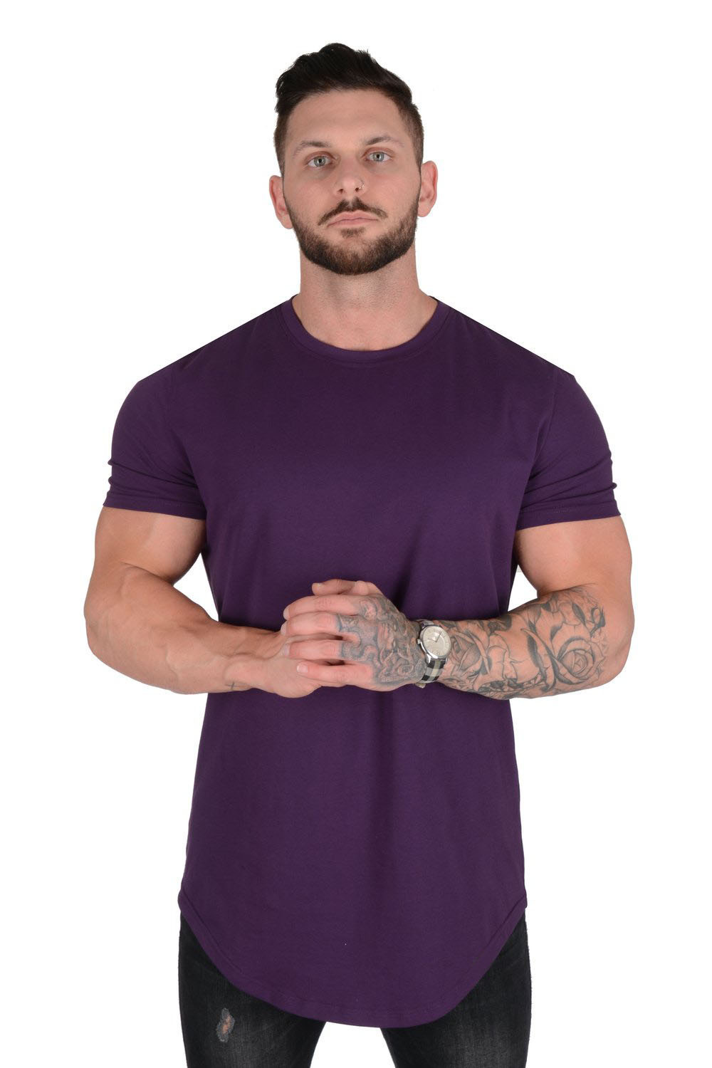 Verano puro algodón hombres corriendo deportes ocio al aire libre algodón suelta de manga corta Camiseta Comercio exterior tablero ligero puro algodón color sólido