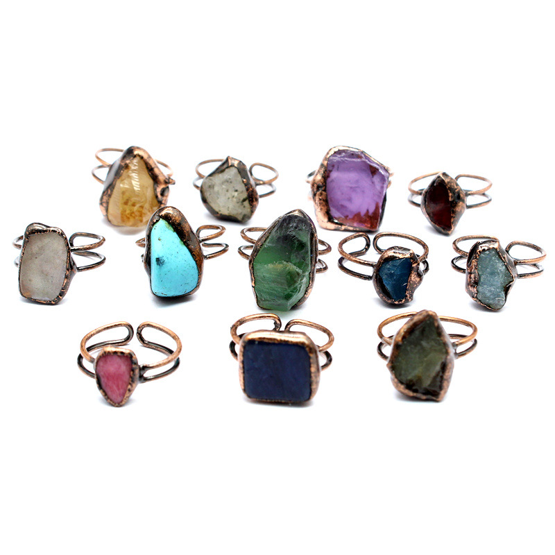 Medieval retro twelve birthstone ring wholesale natural stone super seven blue crystal crystal original stone ring