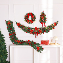 跨境圣诞节装饰挂件圣诞花环门挂藤条墙面场景布置装饰品道具批发