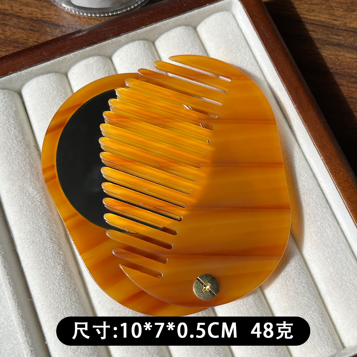 Materiales de placa de fibra de acetato de alta calidad retrógrado belleza espejo de maquillaje peine portátil plegable redondo espejo de maquillaje de acetato