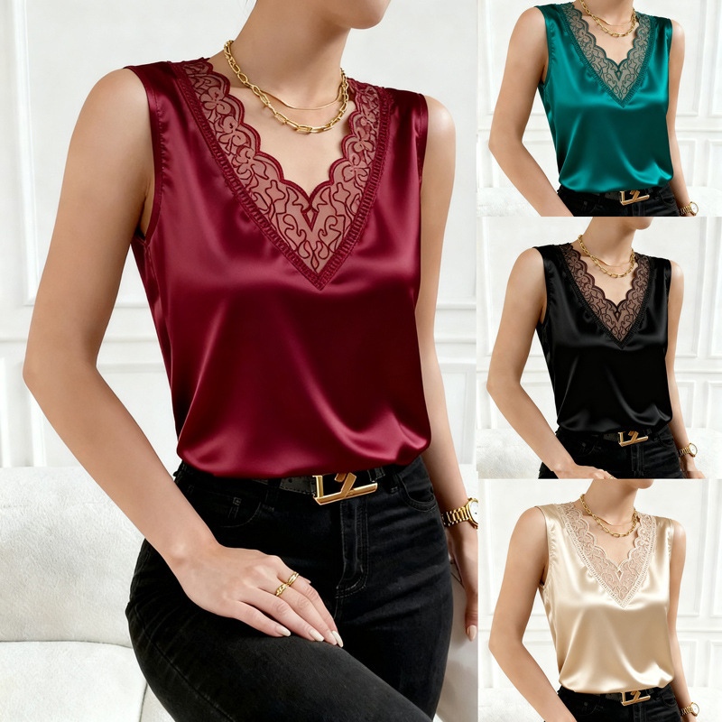 2026 Cross-Border Amazon Independent Site Silk Vest for Women, New Summer Style Inner Wear Base Shirt, Plus Size Slimming Top