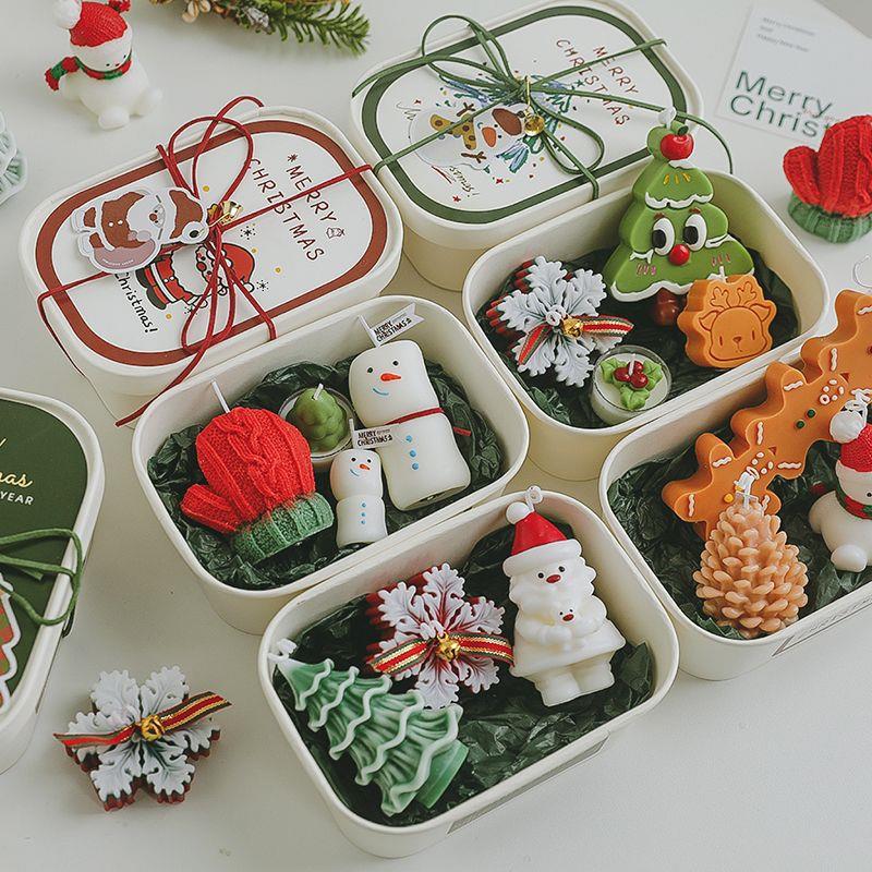 Regalos de Navidad, guantes de muñeco de nieve hechos a mano creativos, árboles de Navidad, cajas de regalo, panelas de banana