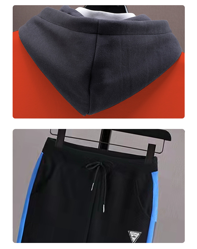 Autumn and winter youth sports suit men's 2023 Korean version junior and high school students velvet thickened hooded sweatshirt_voghion.com