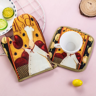 Factory direct supply Chef Series microwave oven gloves mat heat insulation oven gloves two-piece set practical