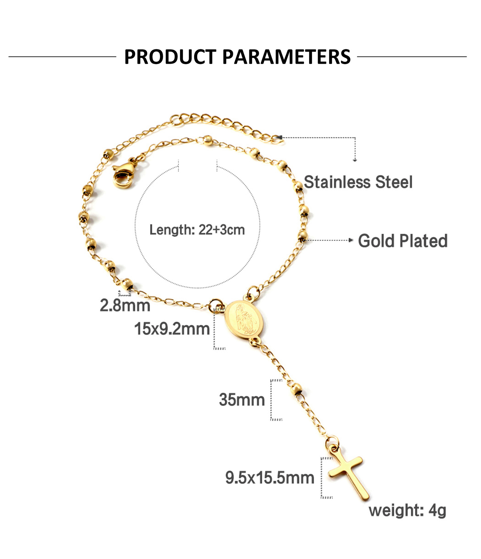 Daily Occasion Stainless Steel Material Portrait, Cross Pattern Streetwear Portrait Cross Stainless Steel Plating Bracelets