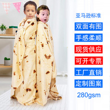 C现货批发加厚法兰绒圆形墨西哥饼毯卷pizza毯午休毛毯