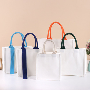 In-Stock Blank Bleached Painted Ribbon-Style Linen Tote Bag for Women, Large Capacity Handbag, DIY Hand-Painted Canvas Bag