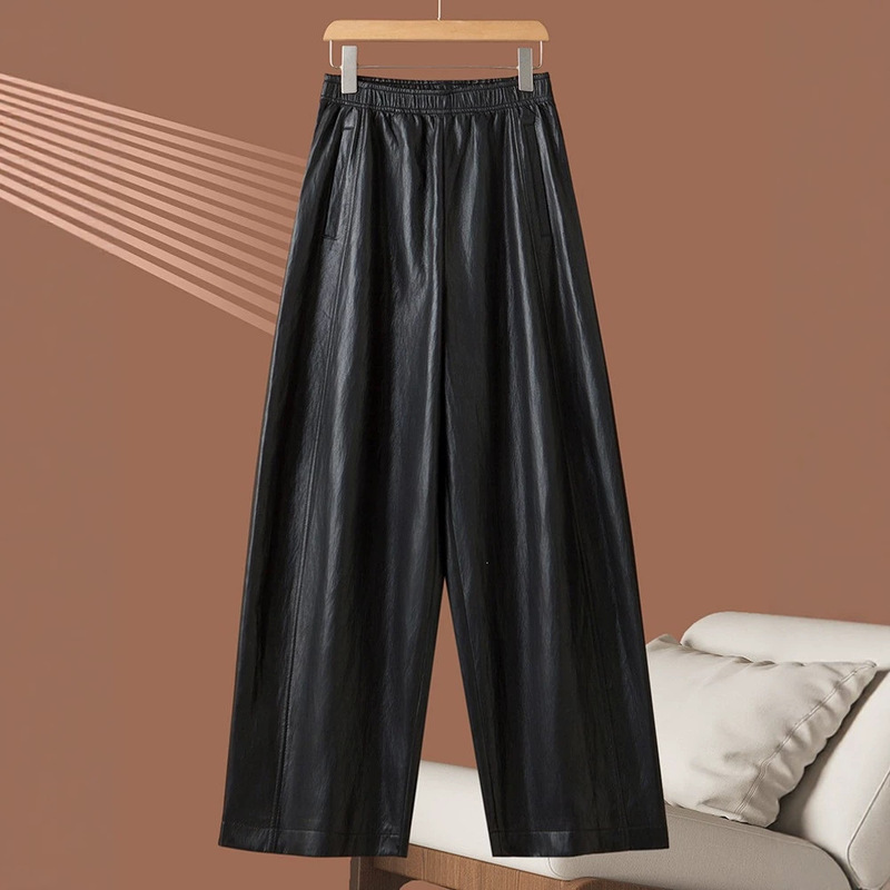 Elastic Leather Pants for Women 2026 New Style Elastic Waist Fashionable Versatile Loose Fit Curved Pants Elastic Leather Pants for Women 2026 New Style Elastic Waist Fashionable Versatile Loose Fit Curved Pants