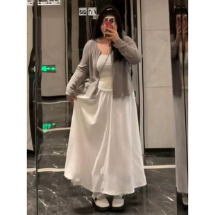 Plus Size Fat mm 1.0-150kg Lazy Style Suit Women's Spring & Fall Cardigan Skirt Camisole Three-Piece Set