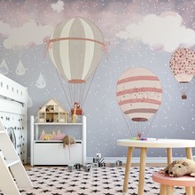 网红热气球壁纸儿童房简约壁画温馨女孩公主房间卧室墙纸背景墙布