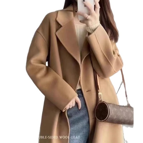 Women's Long Overcoat with Woolen Texture, High-End Style, Knee-Length, 2025 Autumn/Winter, Student Han Style, Slimming Wool Coat