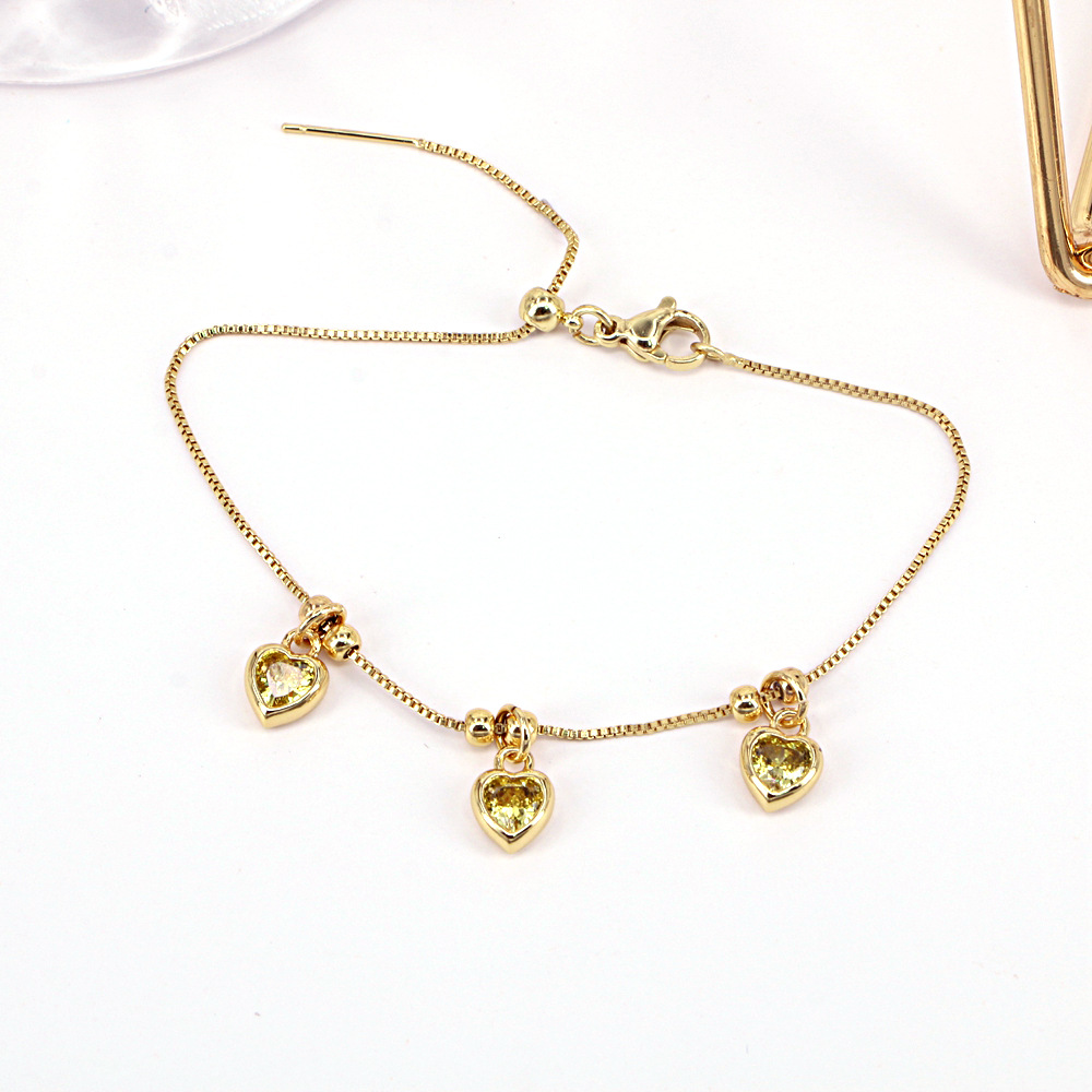 Simple Copper Gold-plated Inlaid Color Heart-shaped Zircon Bracelet display picture 3