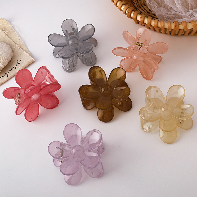 60g Weight Hair Claws Hair Accessories Type 1 Piece Quantity Holiday Occasion Arylic Material Plumeria Pattern Women'S Gender Transparent Design Sweet Style Coffee, Grey&Pink, Grey, Purple, Red, Yellow Color Sweet Women'S Plumeria Arylic Transparent Hair Claws 2