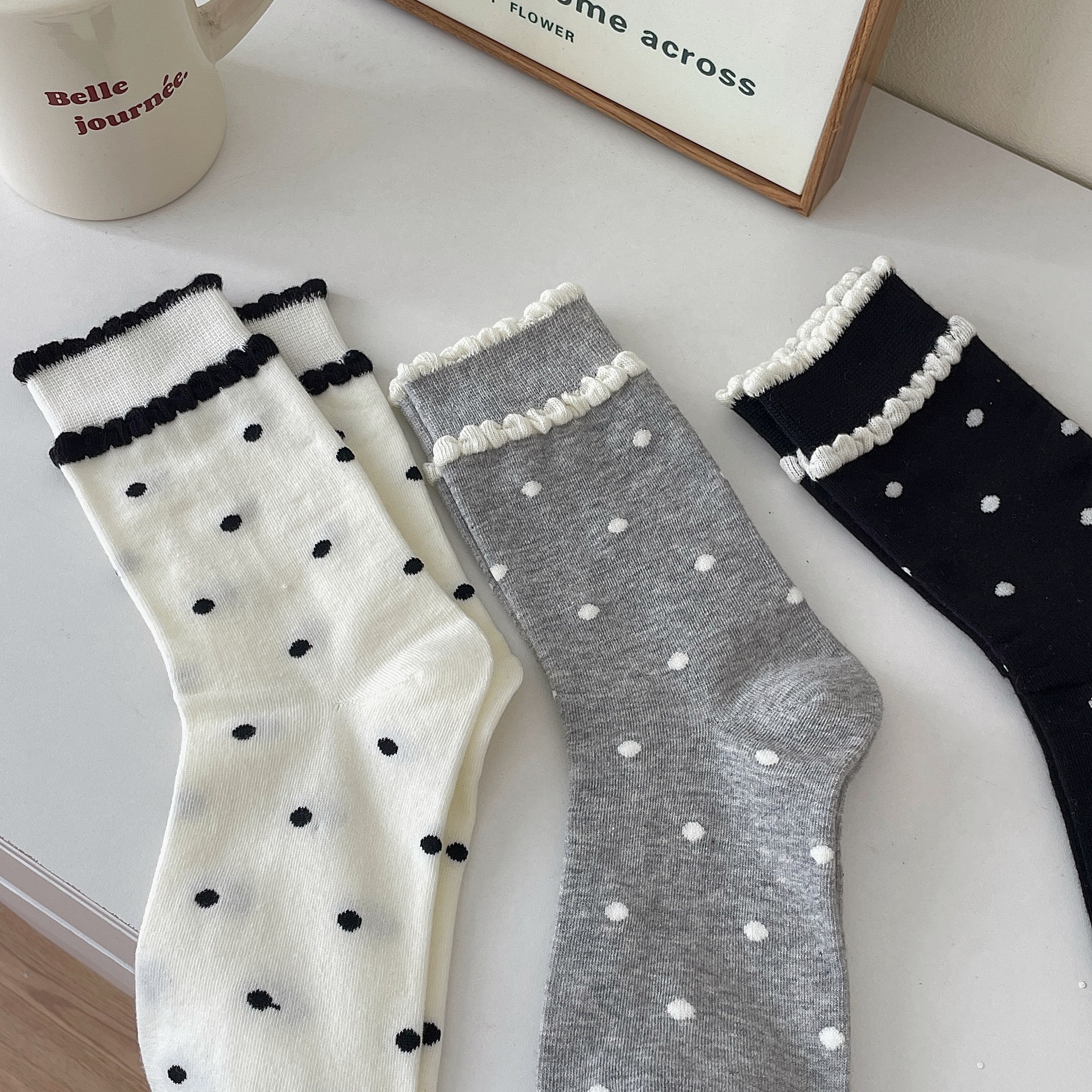 60g Weight Socks Classification Socks Lingerie Type Cotton Fabric Type A Pair Quantity Daily Occasion Polka Dots Pattern Spring, Autumn Season Women's Gender Elegant Style Elegant Women's Polka Dots Cotton Crew Socks A Pair 8