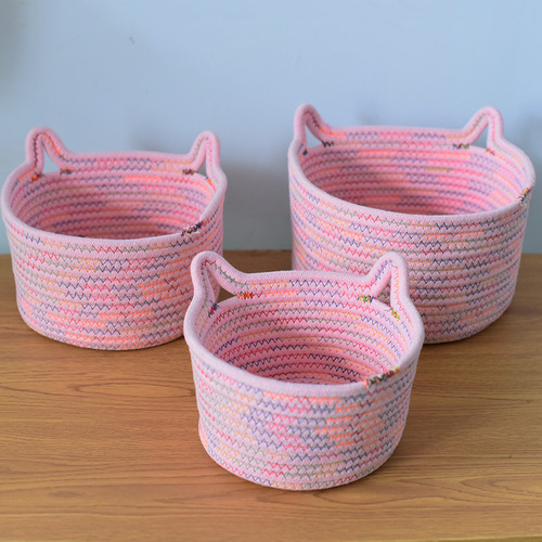 Desktop storage set, three cat ears storage box, cosmetics, snacks, sundries, keys, woven storage basket, machine washable internet celebrity