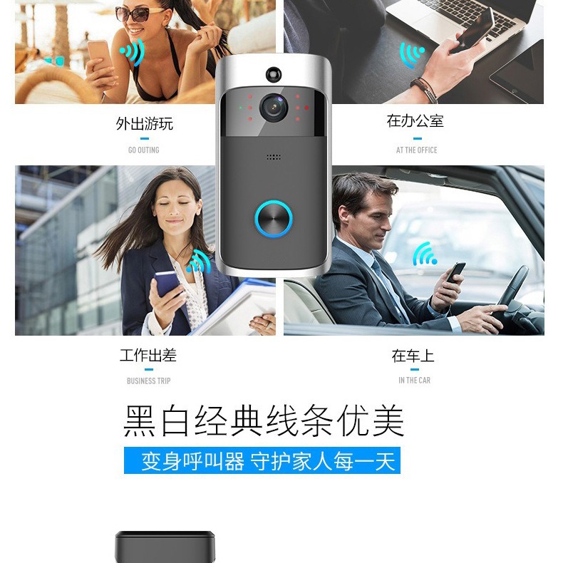 跨境M7高清无线WIFI可视门铃远程对讲观看高清监控低功耗电池门铃