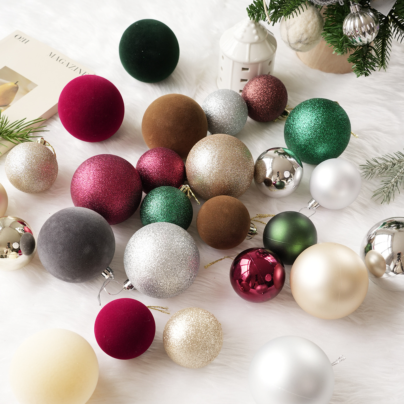Transfronterizo 6CM / 8CM paquete de Navidad 24 bolas colgantes de Navidad decoración de árbol de Navidad colgante decoración de props