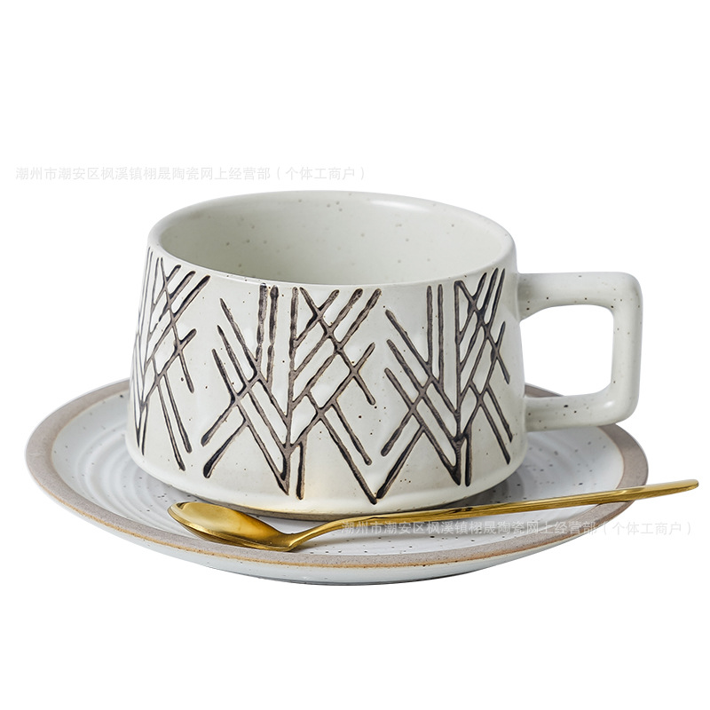Tazas de café vintage japonesas y platos de alto valor facial, tazas de café con flores de café, tazas especiales para hoteles