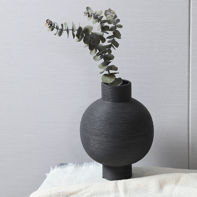 Wabilifeng jarrón de cerámica negra cepillado decoración suave para el hogar sala de estar arreglo floral seco decoración de flores de escritorio