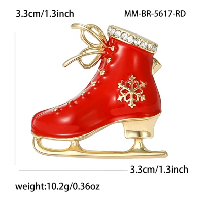 New European and American Fashion Christmas Ice Skate Brooch with Rhinestones and Enamel, Versatile and Stylish Suit Lapel Pin (Yaxa sancaqları) - red-5617-rd