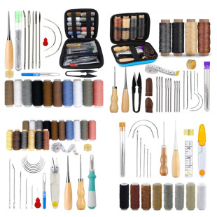 Cross-Border New Small Black Thread Leather Hand-Sewn Leather Set Leather Art Tools DIY Set Support Combination
