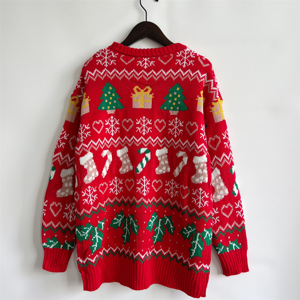 Weihnachtspullover, Weihnachtssocken, Schneeflockenpullover, lockerer Rundhals-Langarmpullover für Damen_voghion.com