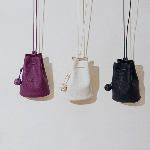 One-shoulder crossbody bag for women, drawstring bucket bag, high-end exquisite genuine leather bag for women, versatile first-layer cowhide handbag
