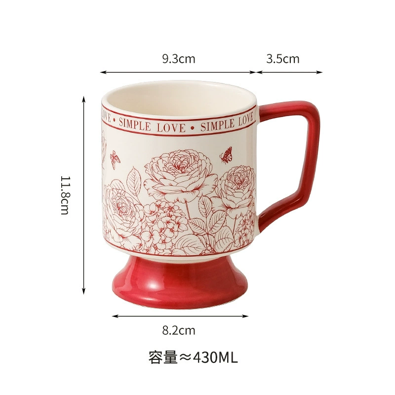 Retro Ceramic Wineglass Mug, high-quality ceramic 401–500 ml, pedestal design for couples